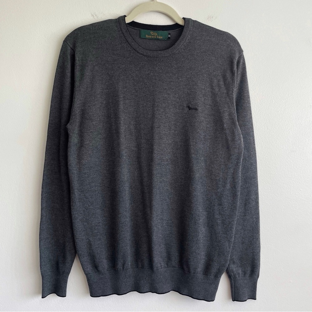 Harmont & Blaine Gray Sweater crew neck long sleeve knit charcoal grey medium M